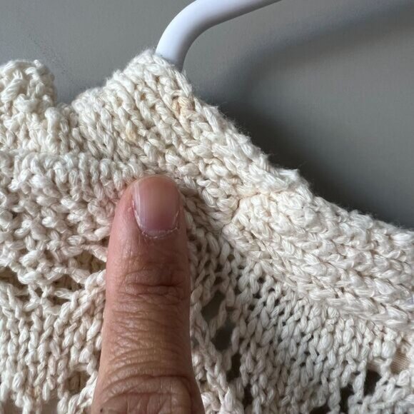 Anthropologie Moth Open Cardigan Womens Medium Beige Half Sleeve Crochet Knit - Picture 6 of 8